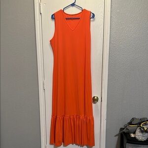 Orange Sleeveless V-Neck Maxi Sundress